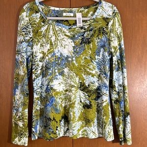 Liz and Co medium green blue and white long sleeve top